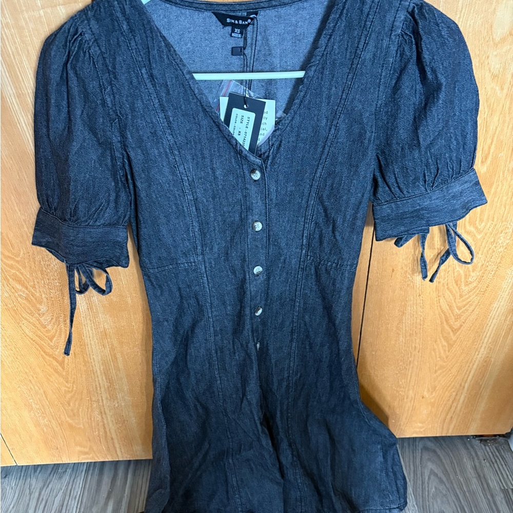 Sim and Sam Dark Blue Puff Sleeve Dress